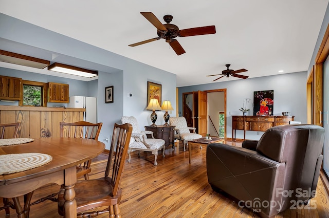 214 Laurel Mountain Trl, Saluda, NC 28773 - dining area with ceiling fan, light wood-style flooring, baseboards, and recessed lighting