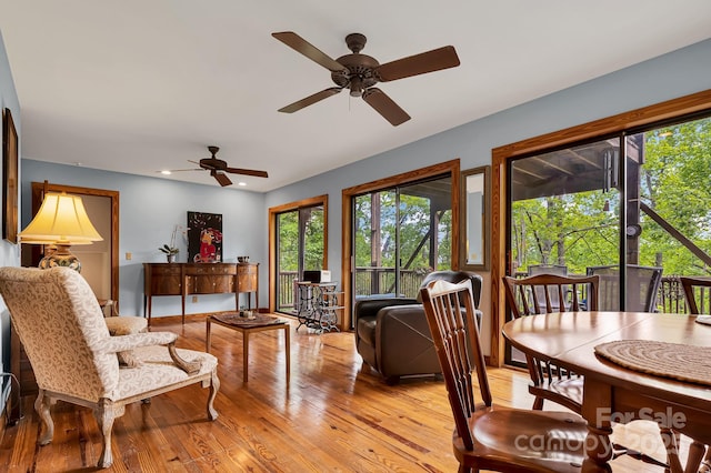 214 Laurel Mountain Trl, Saluda, NC 28773 - living room with plenty of natural light, light wood-style flooring, ceiling fan, and recessed lighting