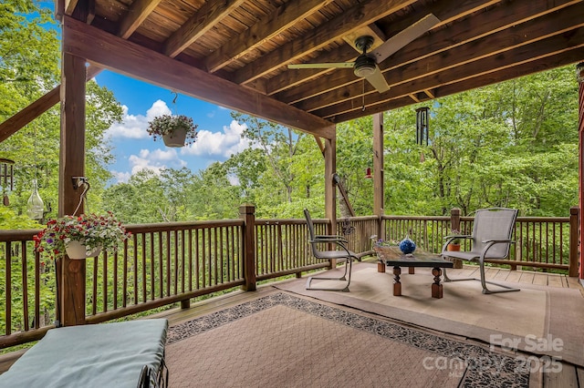 214 Laurel Mountain Trl, Saluda, NC 28773 - view of patio featuring ceiling fan and a wooden deck