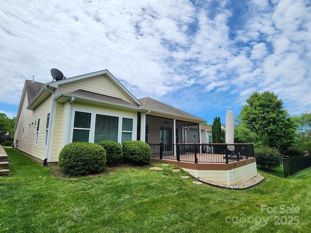 467 Granite Lake Ct, Denver, NC 28037 - back of house with ceiling fan, a deck, and a sunroom