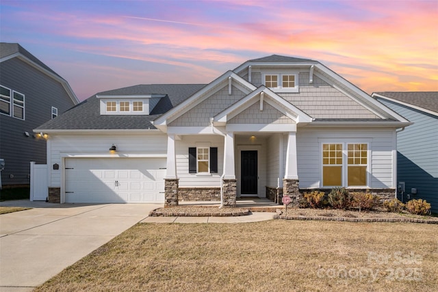 3105 Bonterra Blvd, Indian Trail, NC 28079 - craftsman-style house featuring stone siding, covered porch, a garage, and driveway