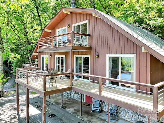 80 Hidden Falls Rd, Maggie Valley, NC 28751 - rear view of property featuring a balcony and roof with shingles