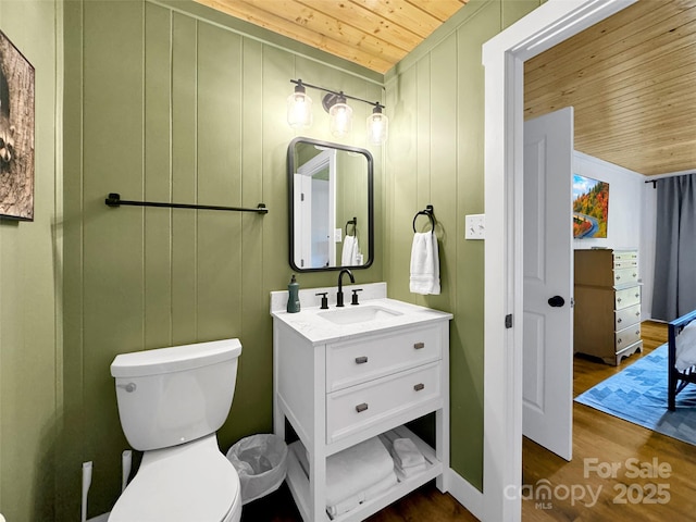 80 Hidden Falls Rd, Maggie Valley, NC 28751 - bathroom with wood ceiling, wood finished floors, toilet, and vanity