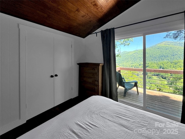 80 Hidden Falls Rd, Maggie Valley, NC 28751 - bedroom featuring vaulted ceiling, wood ceiling, dark wood finished floors, and a closet