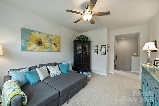 528 Sandbar Pt, Clover, SC 29710 - living room featuring light colored carpet, ceiling fan, and baseboards
