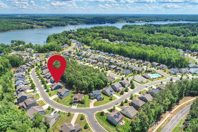 528 Sandbar Pt, Clover, SC 29710 - aerial view of property and surrounding area featuring a forest, nearby suburban area, and a nearby body of water