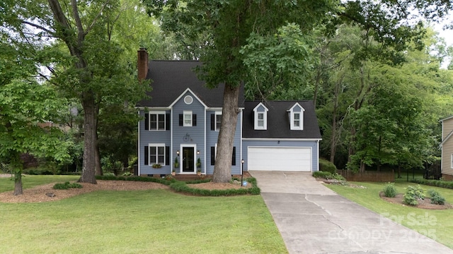 211 Southfork Dr, Belmont, NC 28012 - colonial-style house featuring concrete driveway, a chimney, a garage, and crawl space