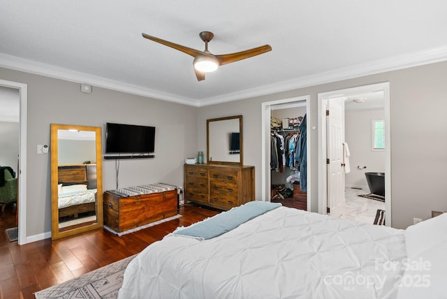 84 Varnadore Dr, Arden, NC 28704 - bedroom featuring crown molding, wood finished floors, a closet, a walk in closet, and connected bathroom