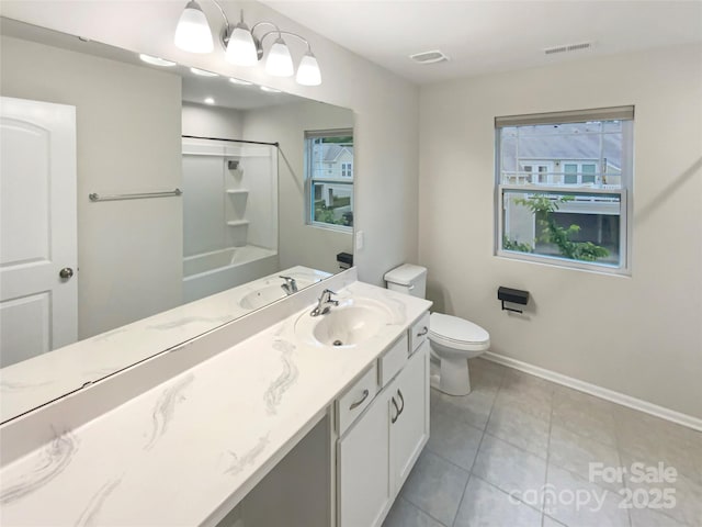 4105 Galloway Park Dr, Charlotte, NC 28262 - bathroom with toilet, baseboards, vanity, tile patterned flooring, and healthy amount of natural light