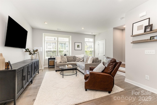 625 Uwharrie River Rd, Charlotte, NC 28211 - living room featuring light wood-style flooring, baseboards, and recessed lighting