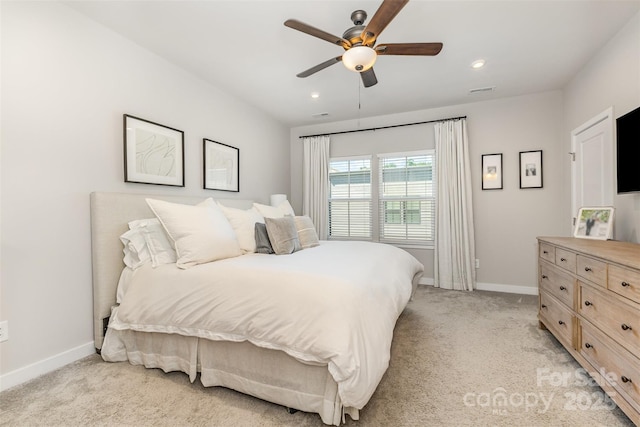 625 Uwharrie River Rd, Charlotte, NC 28211 - bedroom with baseboards, light colored carpet, recessed lighting, and ceiling fan