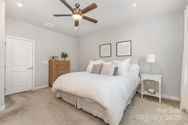 625 Uwharrie River Rd, Charlotte, NC 28211 - bedroom featuring light carpet, baseboards, recessed lighting, and a ceiling fan