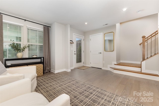 625 Uwharrie River Rd, Charlotte, NC 28211 - entrance foyer featuring stairs, wood finished floors, baseboards, and recessed lighting