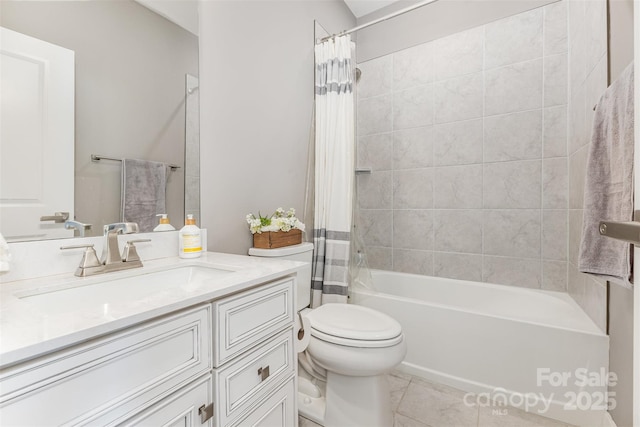 625 Uwharrie River Rd, Charlotte, NC 28211 - full bathroom with vanity, shower / bathtub combination with curtain, toilet, and tile patterned floors