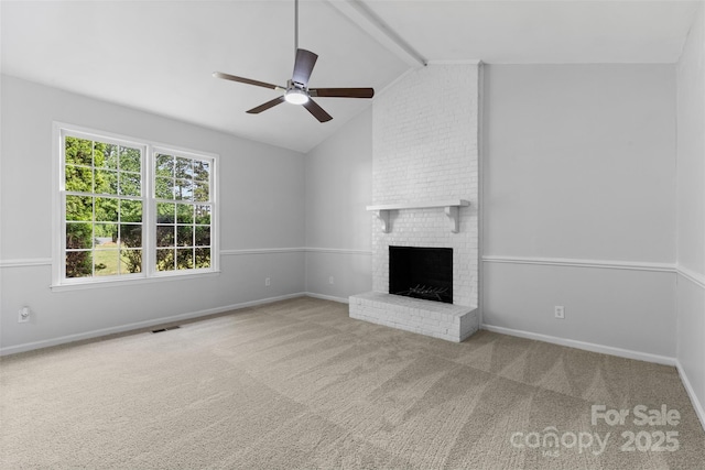 6412 Sullins Rd, Charlotte, NC 28214 - unfurnished living room featuring a ceiling fan, carpet floors, a fireplace, and baseboards