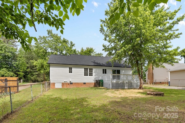 6412 Sullins Rd, Charlotte, NC 28214 - back of property featuring crawl space, a deck, and a shingled roof