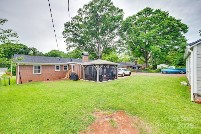 622 University Dr, Rock Hill, SC 29730 - back of property featuring crawl space, brick siding, a gazebo, and a chimney