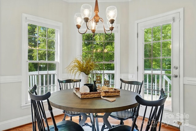 2725 Cotton Planter Ln, Charlotte, NC 28270 - dining room with a chandelier, plenty of natural light, and wood finished floors