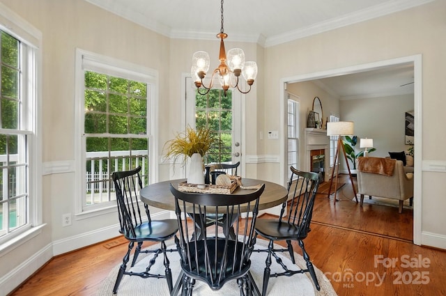 2725 Cotton Planter Ln, Charlotte, NC 28270 - dining area with plenty of natural light, a chandelier, wood finished floors, crown molding, and baseboards