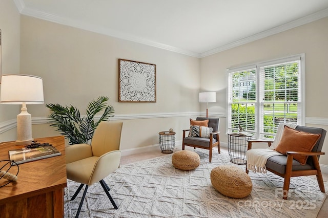 2725 Cotton Planter Ln, Charlotte, NC 28270 - living area featuring crown molding, baseboards, and carpet