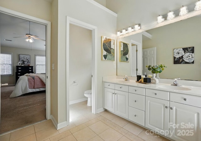 2725 Cotton Planter Ln, Charlotte, NC 28270 - full bathroom featuring ceiling fan, double vanity, ensuite bath, toilet, and tile patterned flooring