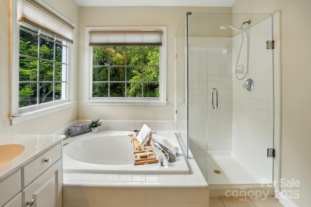 2725 Cotton Planter Ln, Charlotte, NC 28270 - full bathroom featuring a shower stall, a bath, and vanity