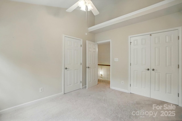 2725 Cotton Planter Ln, Charlotte, NC 28270 - unfurnished bedroom featuring carpet flooring, baseboards, a closet, and ceiling fan