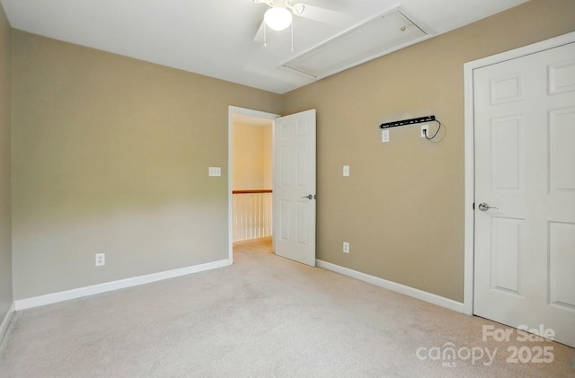 2725 Cotton Planter Ln, Charlotte, NC 28270 - unfurnished bedroom with attic access, carpet, baseboards, and a ceiling fan