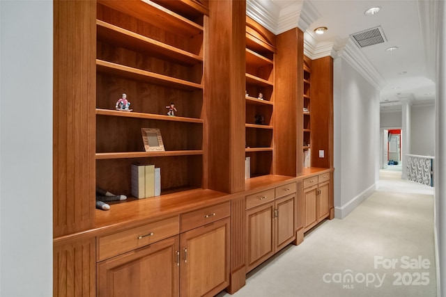 2971 Kaneland Ct, Rock Hill, SC 29732 - hall with crown molding, light colored carpet, baseboards, and recessed lighting