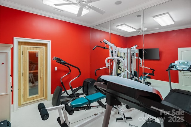 2971 Kaneland Ct, Rock Hill, SC 29732 - gym with a ceiling fan, crown molding, and baseboards