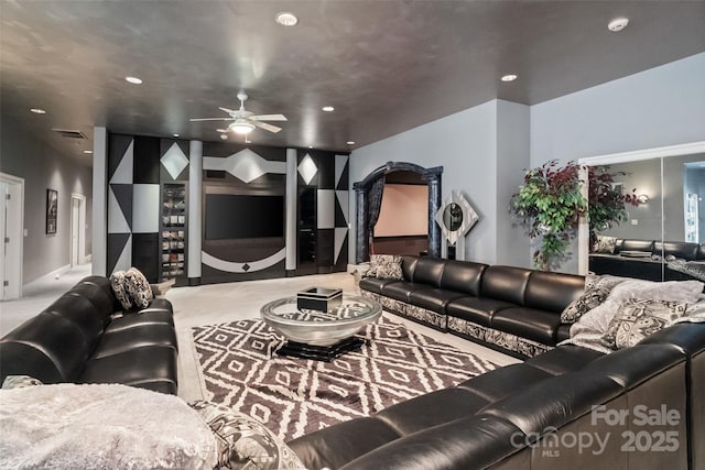 2971 Kaneland Ct, Rock Hill, SC 29732 - carpeted living area with ceiling fan and recessed lighting