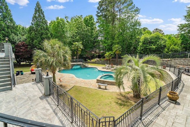 2971 Kaneland Ct, Rock Hill, SC 29732 - view of pool featuring a patio area, view of wooded area, and a pool with connected hot tub