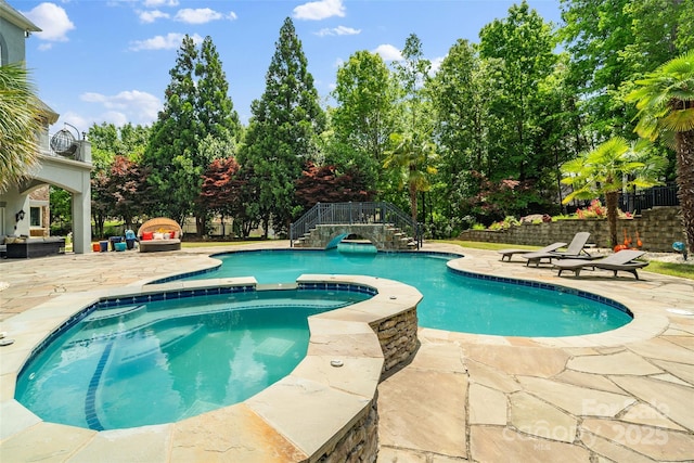 2971 Kaneland Ct, Rock Hill, SC 29732 - view of swimming pool featuring stairs, a patio area, a pool with connected hot tub, and fence