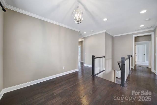 295 Helton Ln, Fort Mill, SC 29708 - empty room featuring recessed lighting, dark wood-style floors, baseboards, a chandelier, and ornamental molding