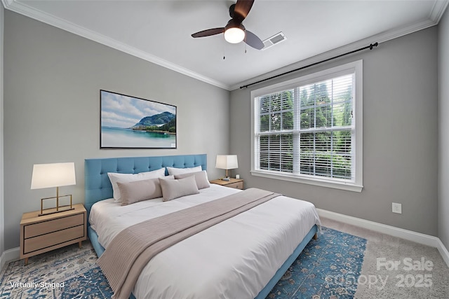 295 Helton Ln, Fort Mill, SC 29708 - bedroom with baseboards, ornamental molding, carpet floors, and a ceiling fan