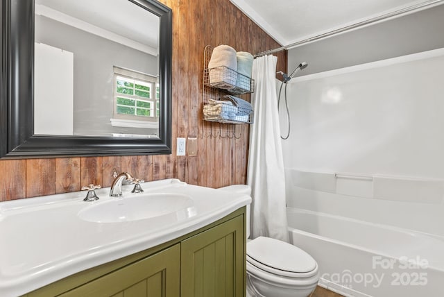 27 Dixon Ter, Candler, NC 28715 - bathroom featuring vanity, shower / bath combo, and wood walls