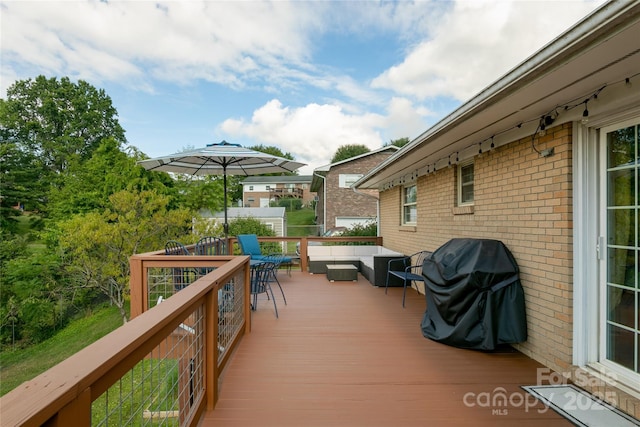 27 Dixon Ter, Candler, NC 28715 - wooden terrace featuring an outdoor living space and a grill