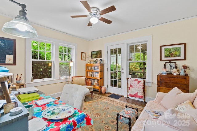 160 Hidden Hill Rd, Tryon, NC 28782 - office area featuring a ceiling fan, wood finished floors, and baseboards