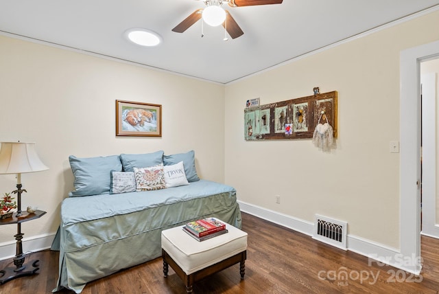 160 Hidden Hill Rd, Tryon, NC 28782 - bedroom with wood finished floors, baseboards, crown molding, and a ceiling fan