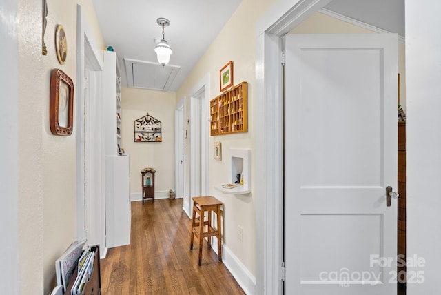 160 Hidden Hill Rd, Tryon, NC 28782 - hall with attic access, wood finished floors, and baseboards