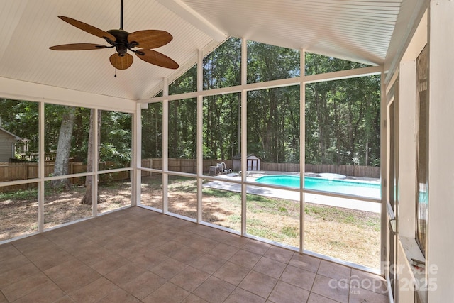 219 Proctor Dr, Salisbury, NC 28147 - unfurnished sunroom with lofted ceiling and ceiling fan
