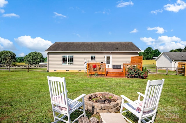509 Brawley Rd Unit 7, Cleveland, NC 27013 - rear view of property with crawl space, a fire pit, a deck, and roof with shingles