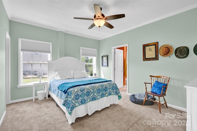 509 Brawley Rd Unit 7, Cleveland, NC 27013 - bedroom featuring ornamental molding, carpet, baseboards, a textured ceiling, and ceiling fan