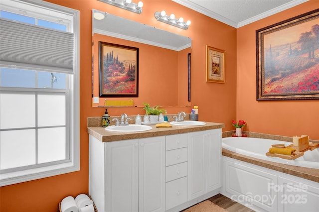 509 Brawley Rd Unit 7, Cleveland, NC 27013 - full bathroom featuring a garden tub, crown molding, and double vanity