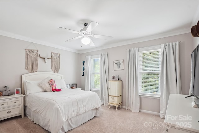 8612 Tintinhull Ln, Waxhaw, NC 28173 - bedroom featuring ornamental molding, light colored carpet, baseboards, and a ceiling fan