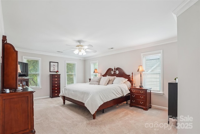 8612 Tintinhull Ln, Waxhaw, NC 28173 - bedroom with light colored carpet, crown molding, multiple windows, and baseboards