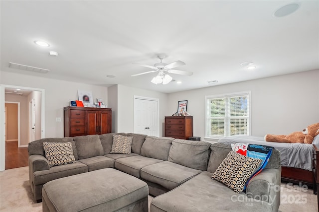 8612 Tintinhull Ln, Waxhaw, NC 28173 - living room featuring a ceiling fan and recessed lighting