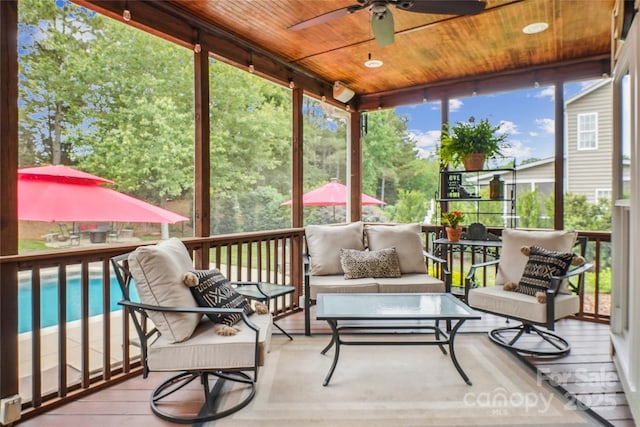 8612 Tintinhull Ln, Waxhaw, NC 28173 - sunroom / solarium with outdoor lounge area and ceiling fan