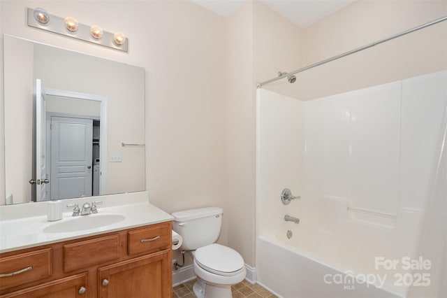 2324 Bonterra Blvd, Indian Trail, NC 28079 - full bathroom with baseboards, toilet, vanity, shower / bathtub combination, and tile patterned flooring