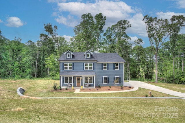 1025 Harrogate Dr, Bessemer City, NC 28016 - view of front of home featuring a porch, a front lawn, driveway, and a shingled roof
